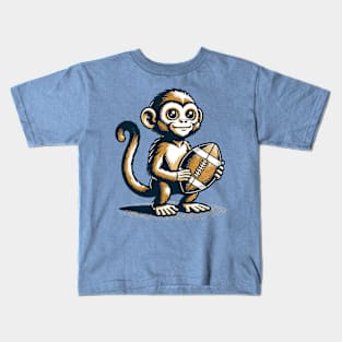 Cute monkey standing with a football Kids T-Shirt